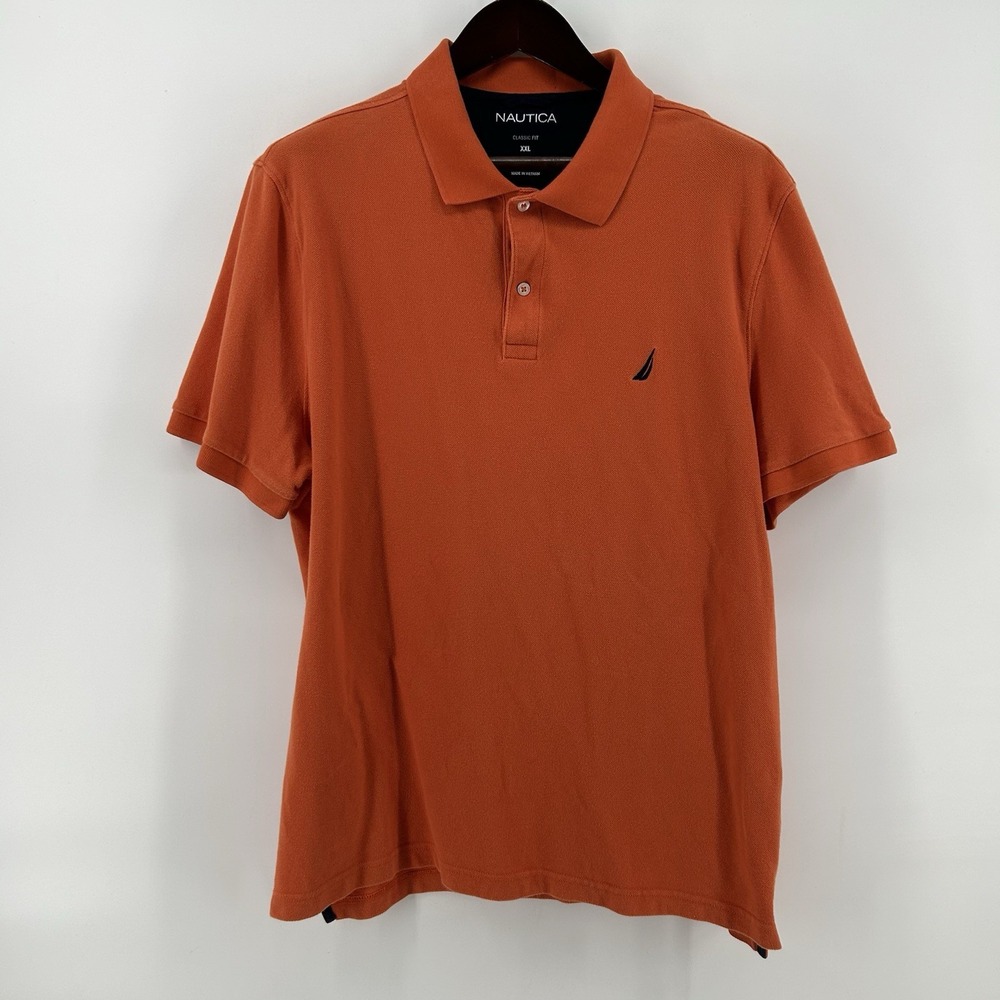 Nautica Deck Polo Shirt Mens XXL Orange Cotton Pique Classic Fit Sailboat Preppy